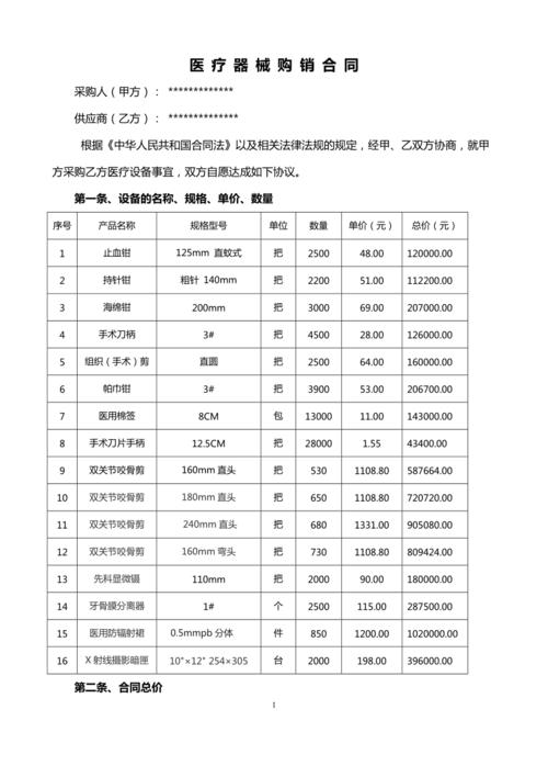 医疗器械销售合同
